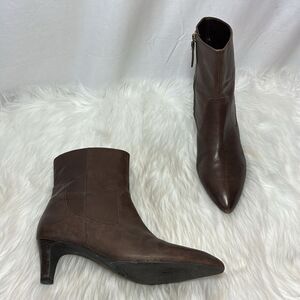 Franco Sarto Regis Warm Brown Leather Heeled‎ Side Zip Booties Sz 9.5